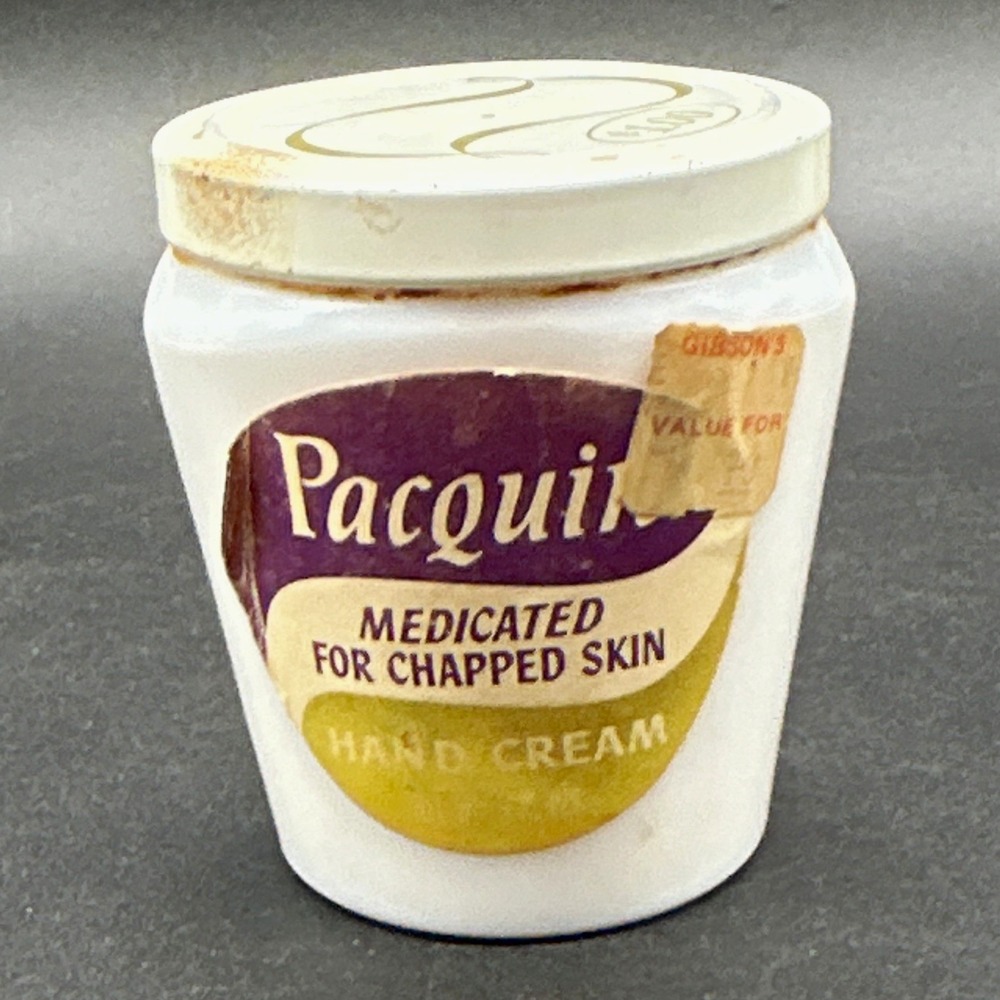 Vintage Pacquin Medicated Hand Cream Jar Milk Glass Apothecary Vanity Decor